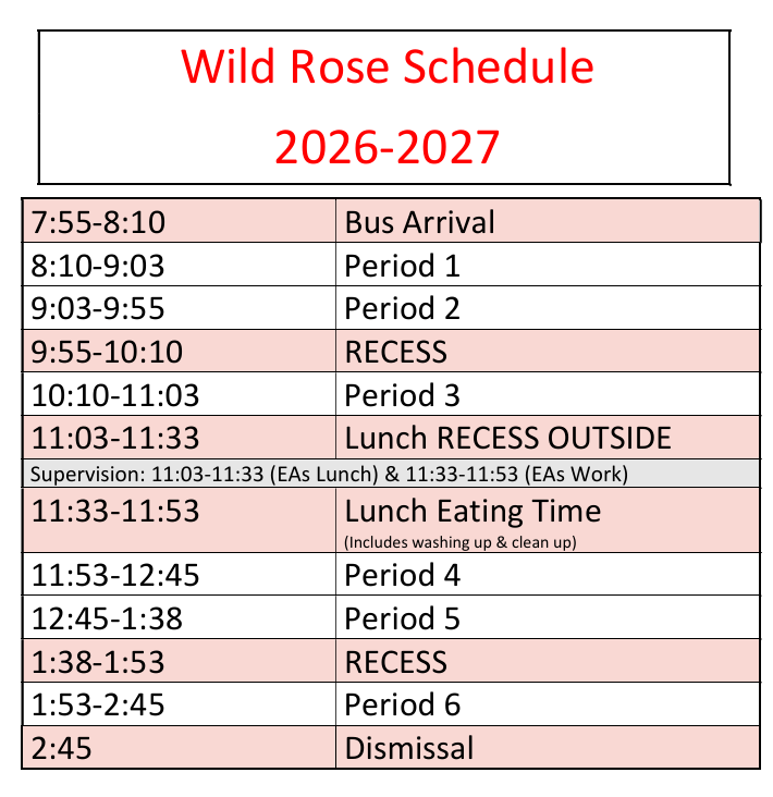 Bell Times - Wild Rose Public School